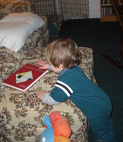 Picture of a baby reaching for a book.